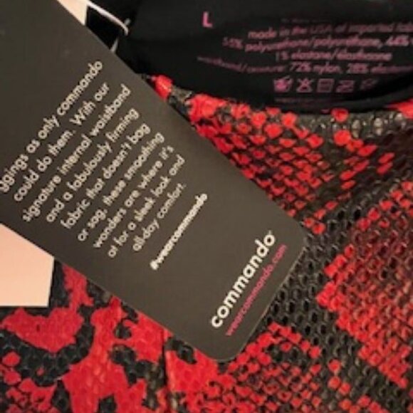 917-Commando Red Faux Leather Snake Skin Print Leggings - Picture 3 of 3